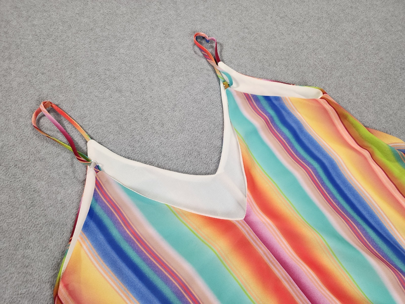 Fantastic Fawn Rainbow Strap Maxi Dress Size L Boho Pockets Lined Sundress Strip