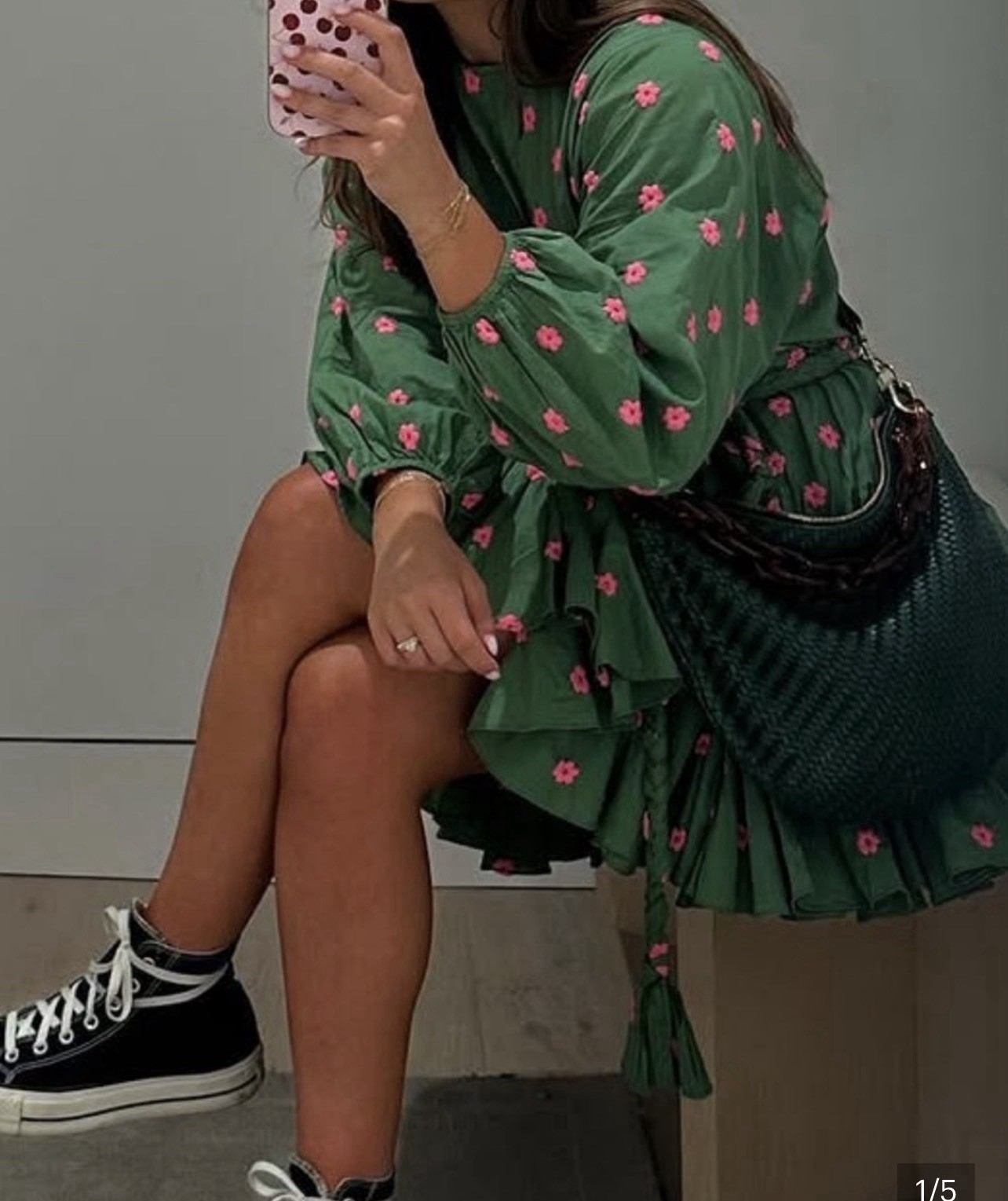 Rhode Ella Mini Dress | Pink Green Embroidered Floral | Size Small No belt