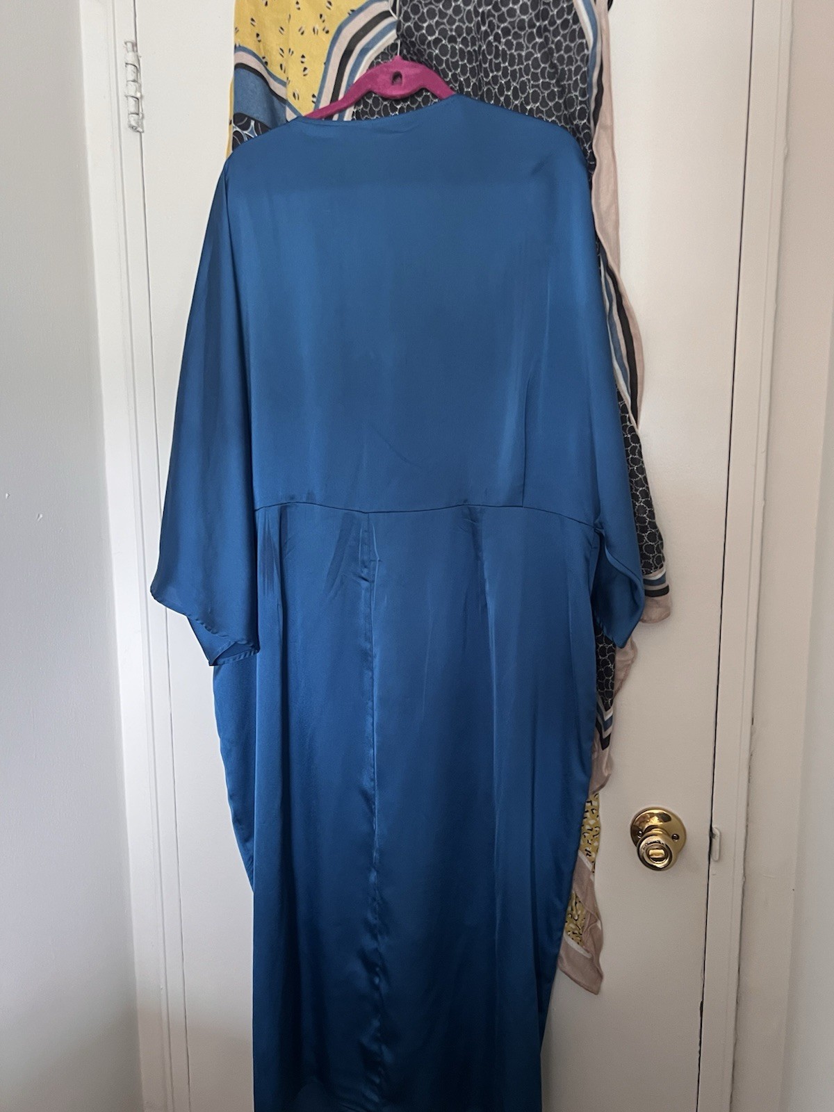 ASOS Blue Solid Wrap Midi Dress V-Neck 3/4 Sleeve Plus Size 22