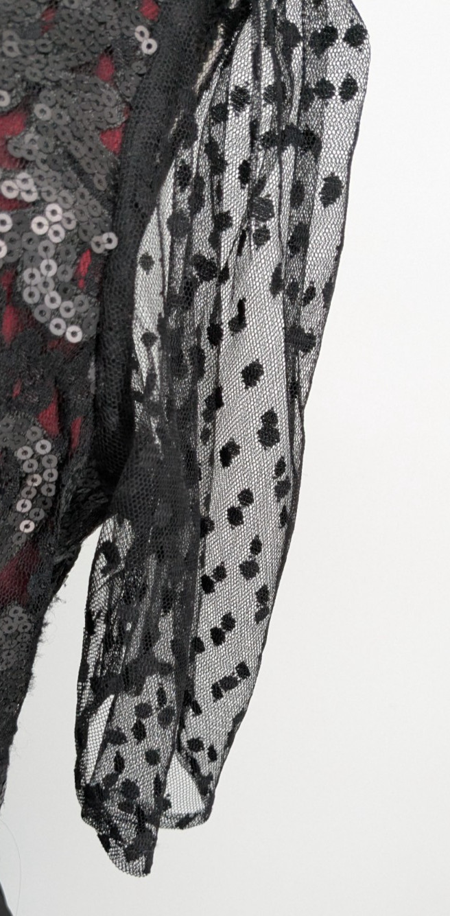 CACH’E Formal Dress Size 12 Black Sequins over Red Lining NWT