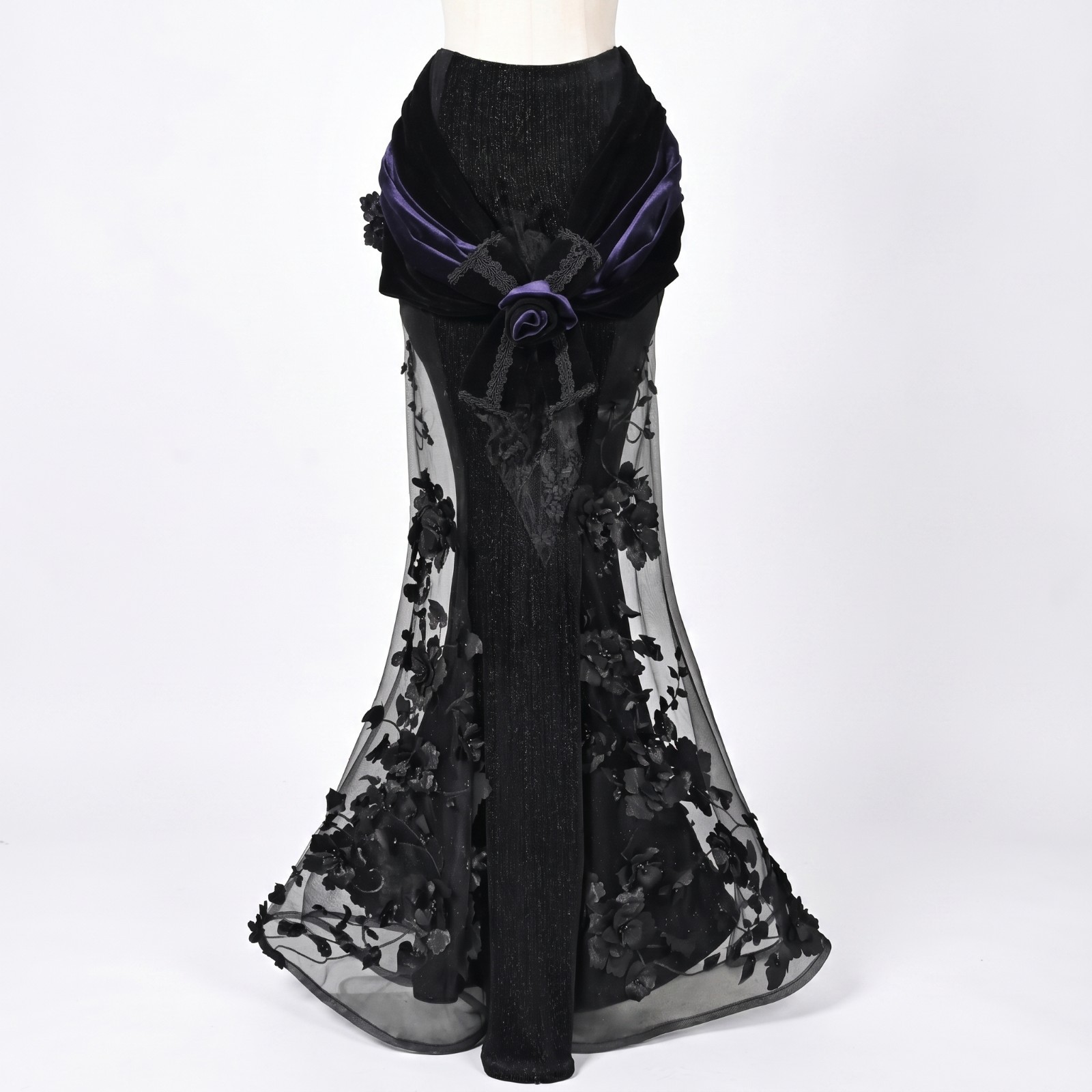 Mourning Day Gothic Beaded Embroidered Fishtail Maxi Dress