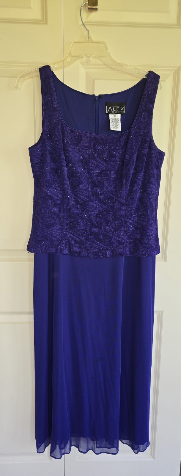Alex Evenings Tea-Length Sparkle Jacket Chiffon Dress Size 14