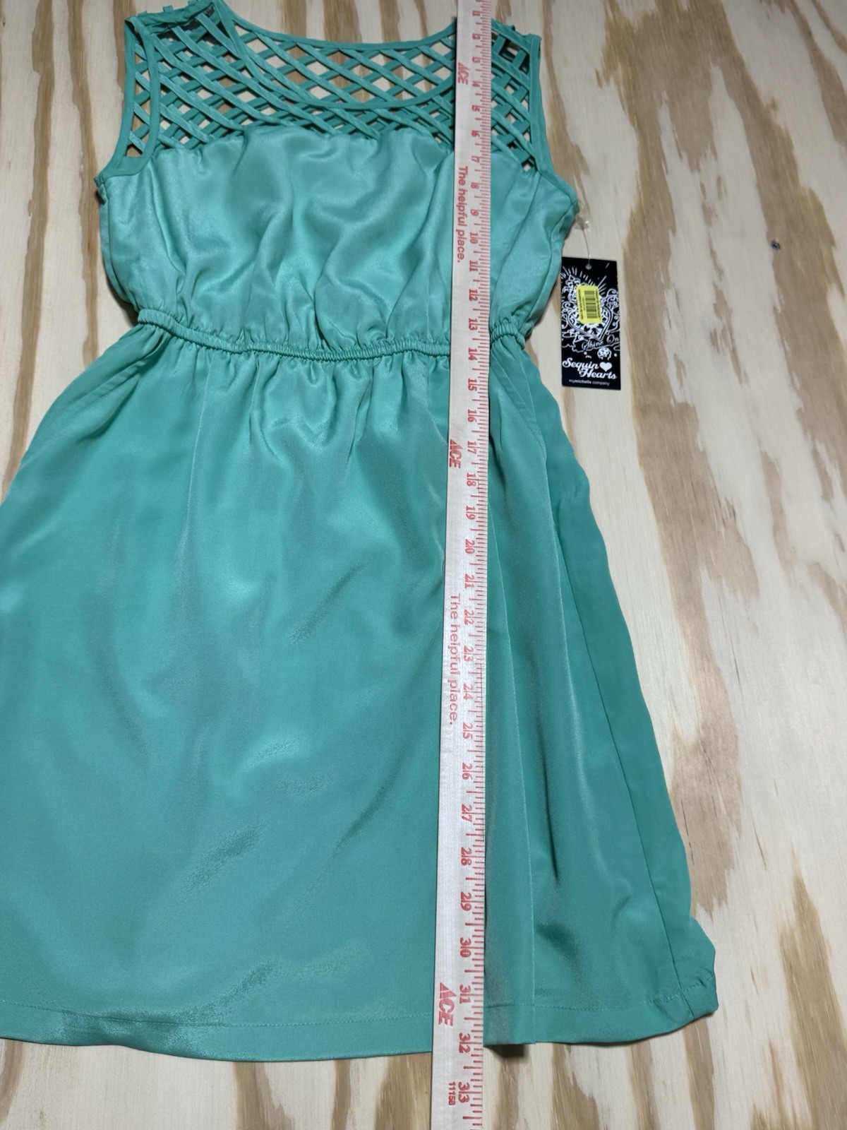 Sequin Hearts Teal Lattice Neck Dress S Sleeveless Fit & Flare NWT Juniors Party