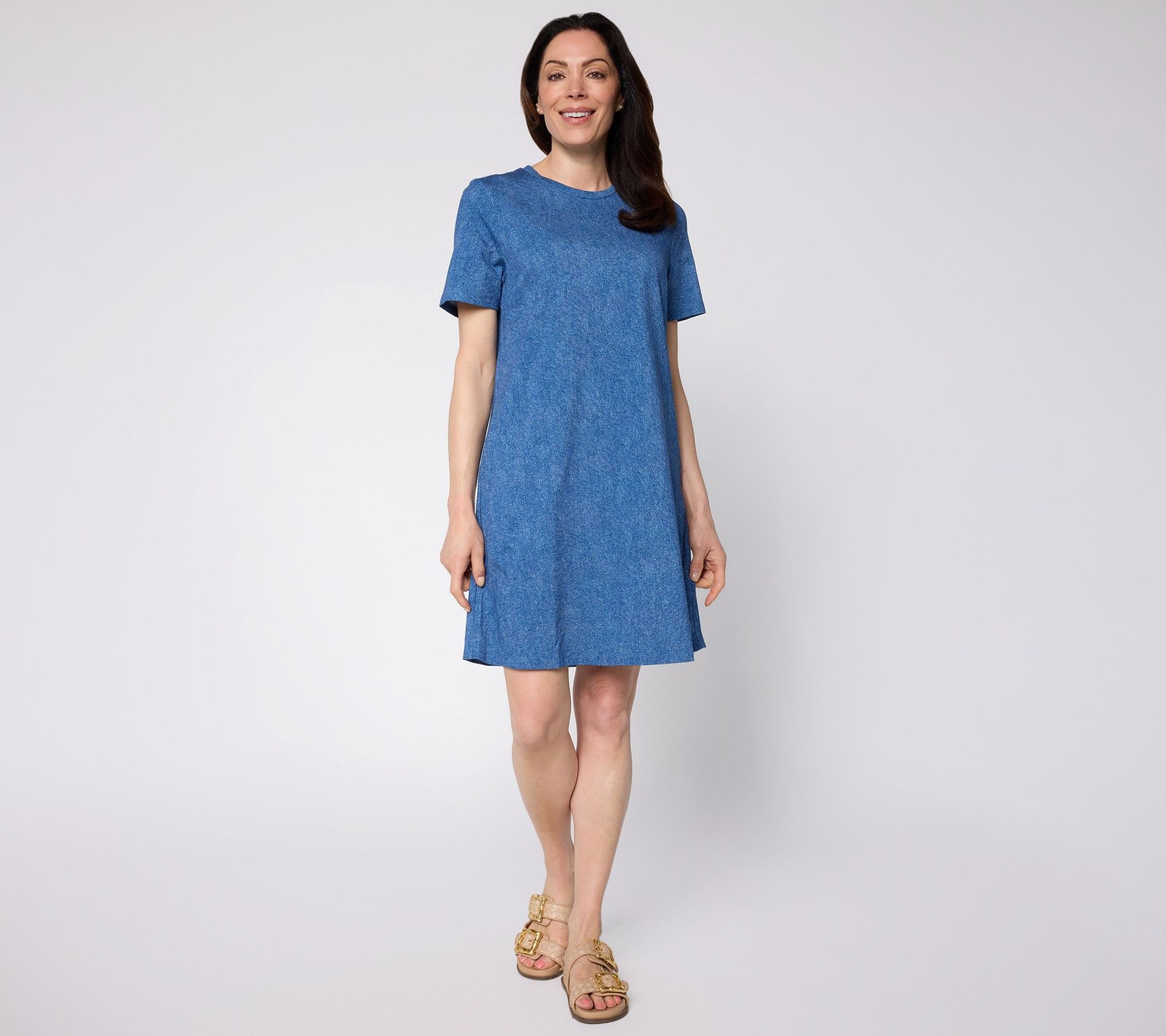 Aimee Kestenberg Luxe by Petite Printed A-Line T-Shirt Dress Medium Indigo XS Ne