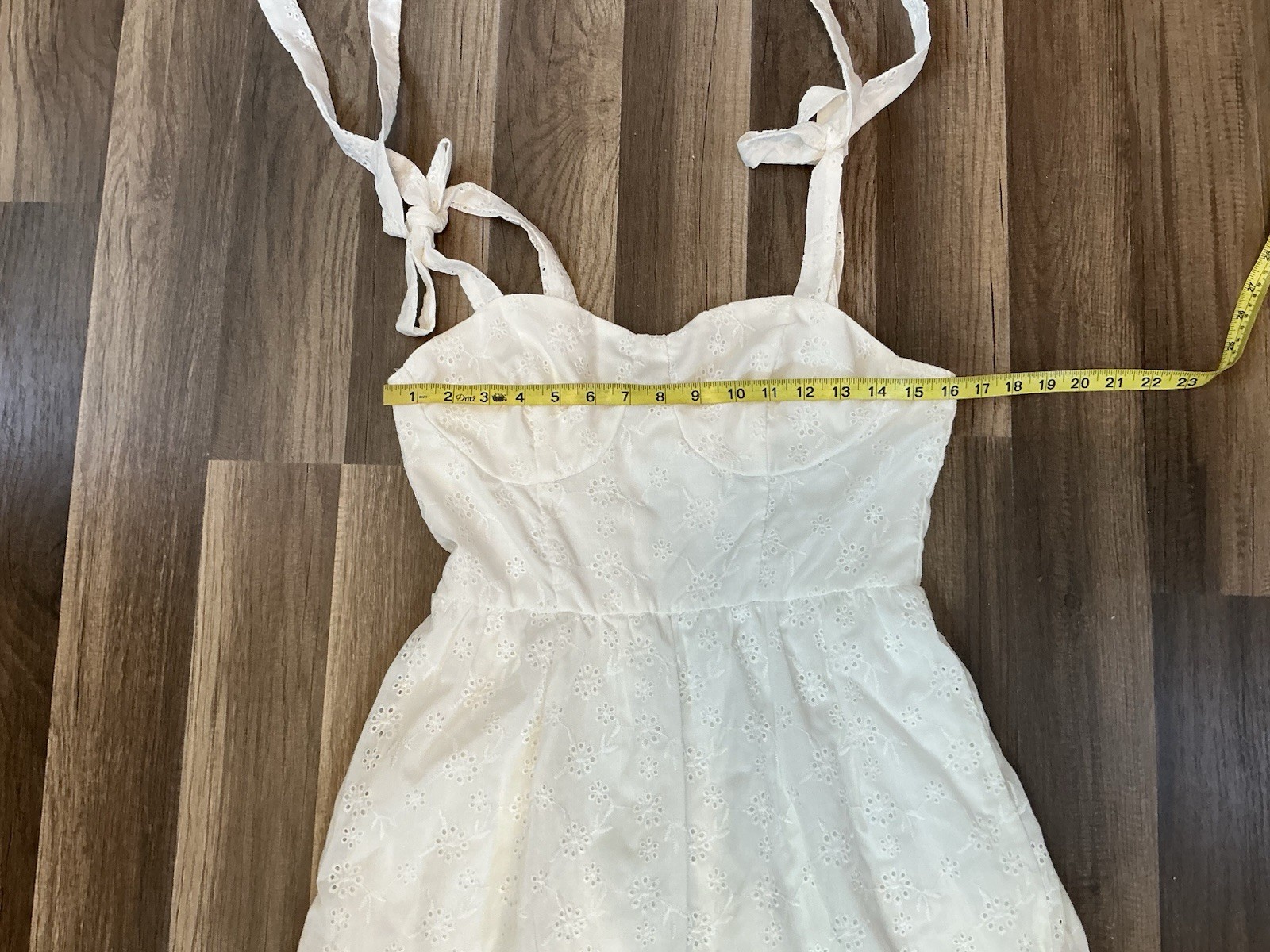 White Eyelet Ruffle Midi Sundress Tie Strap Corset M6 Coquette Boho Cottagecore