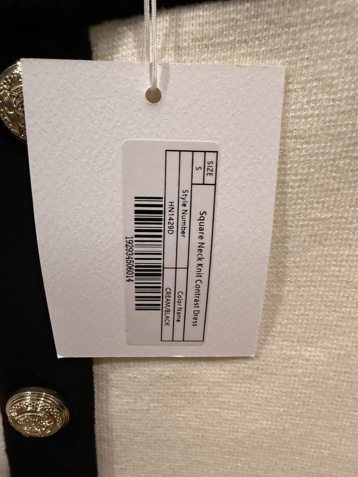 ENDLESS ROSE SQUARE NECK CONTRAST DRESS CREAM BLACK GOLD BUTTONS SIZE SMALL