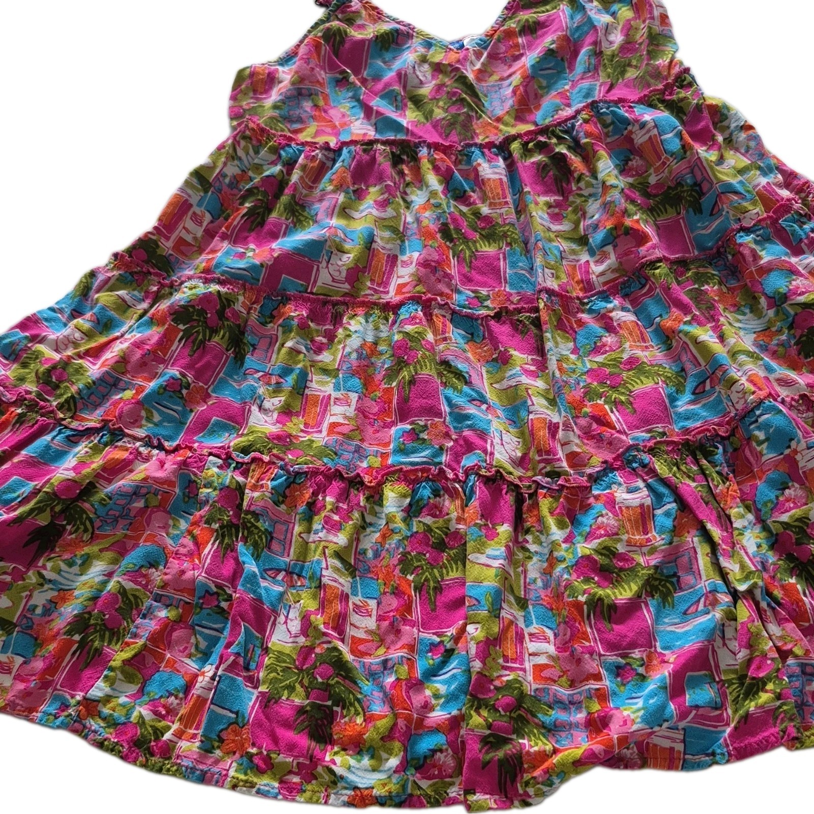 Women’s Multicolor Floral V-Neck Sleeveless Strappy Ruffle Tiered Sundress
