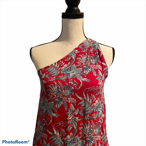 LOFT XS one shoulder dress lightweight lined shift side zipper extra small red