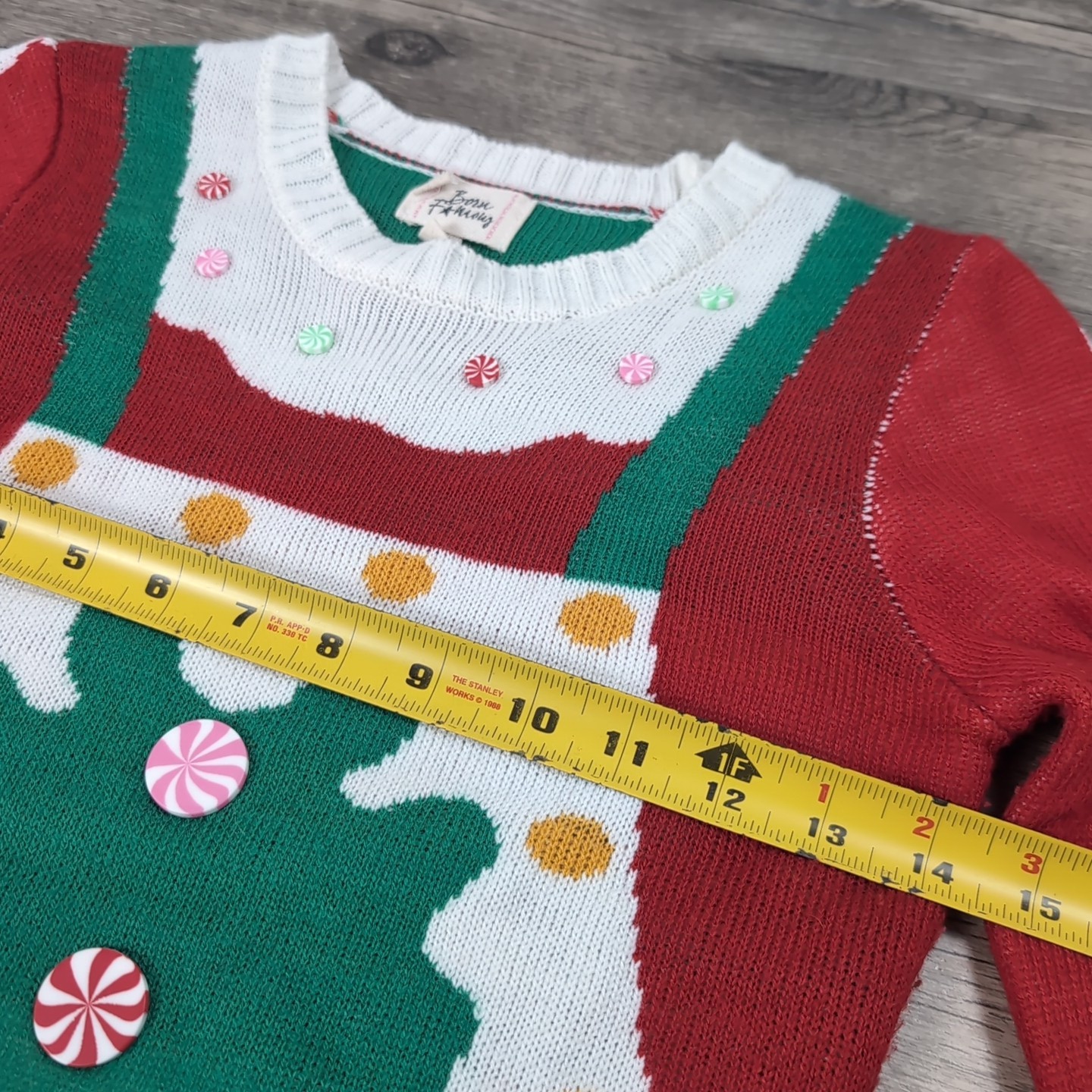 Kitschy Christmas Tree Holiday Fun Long Sleeve Dress Pom Poms Women’s XS