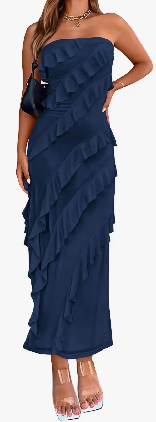 BTFBM Maxi Dresses For Women Size Medium Navy blue strapless- semi-formal- party
