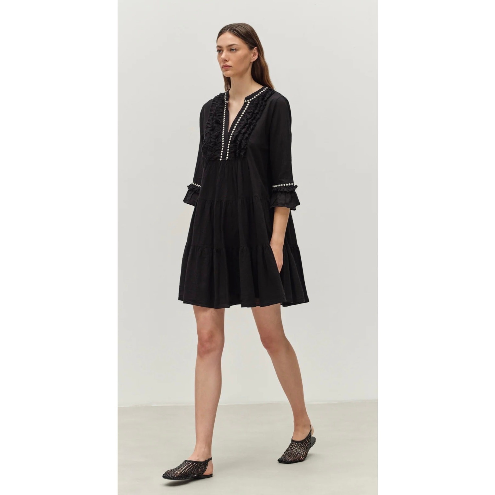 Devotion Twins Efisto Cotton Black Embroidered Mini Dress Size Small