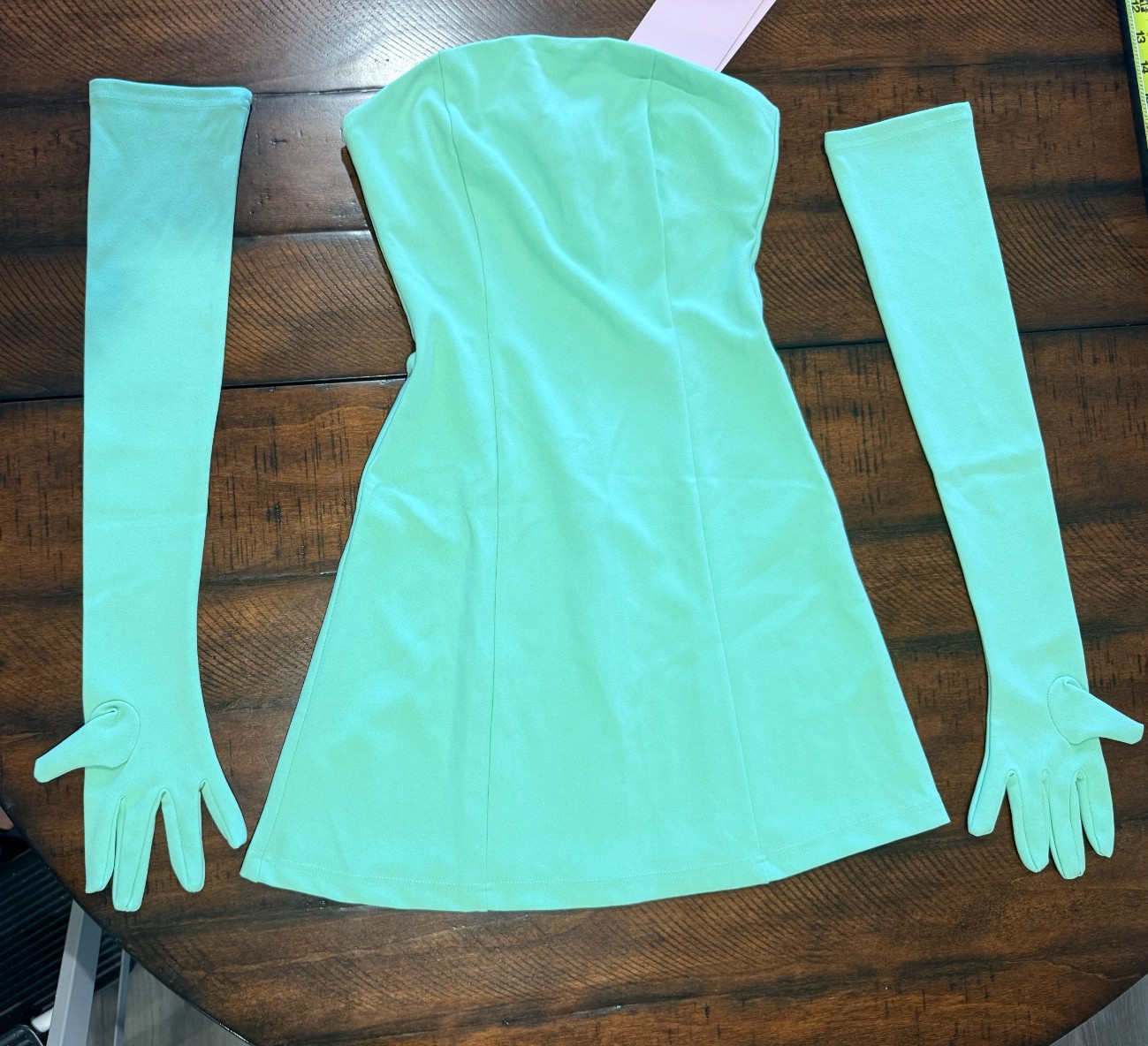 Miscreants London Cupid Mini Dress With Gloves In Green UK 8 US 4 Small