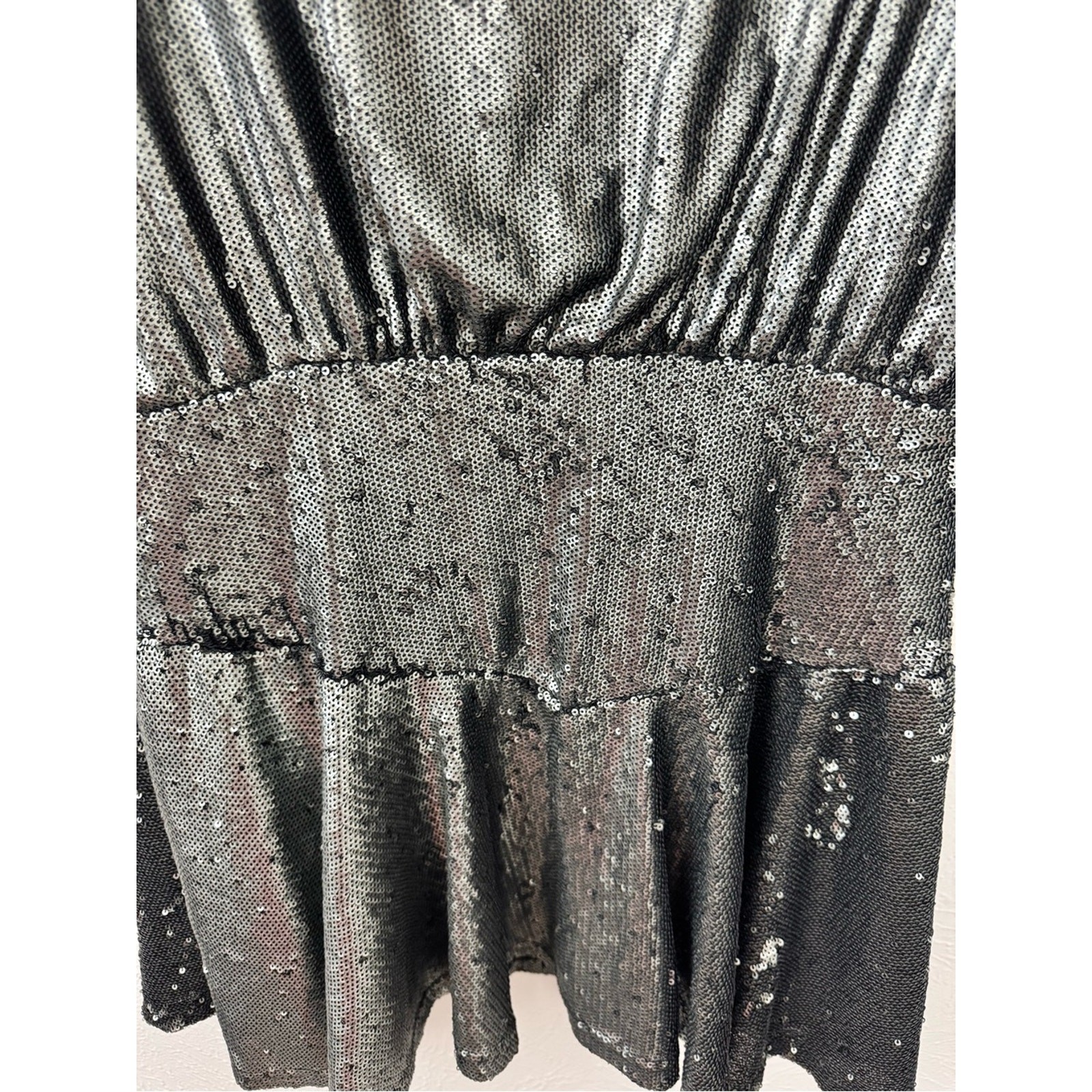 Free People Sequin Mini Dress Size Medium Silver Black Batwing Flawed AS-IS
