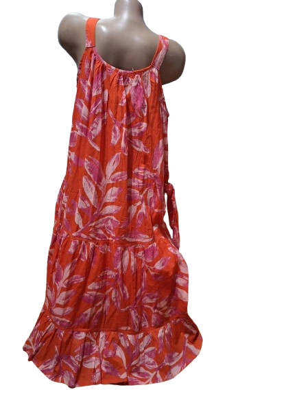 PEACOCKS Terracotta Pink Floral Cotton Maxi Dress Size 18 Boho Tiered Summer