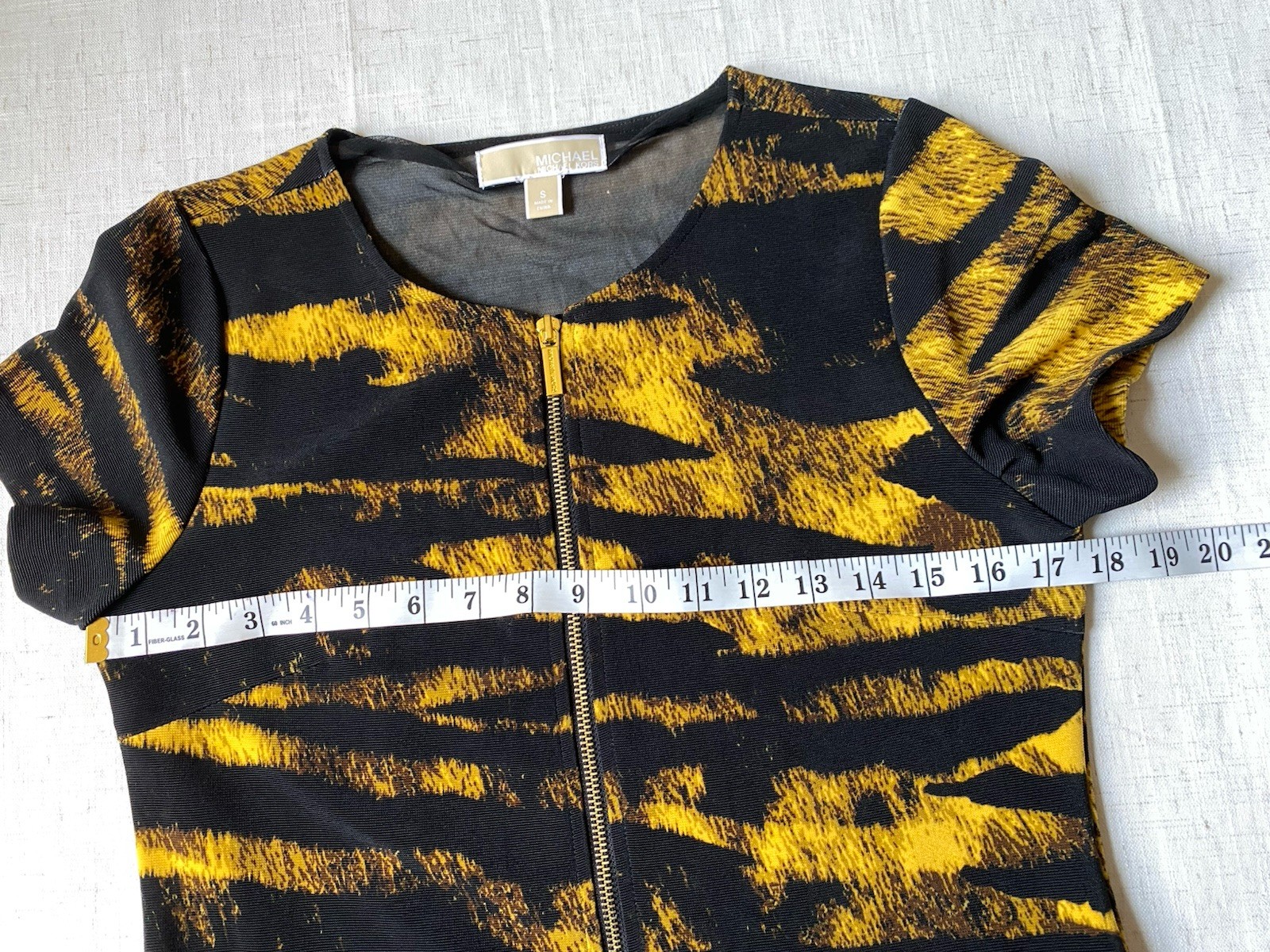 Michael Kors Tiger Stripe Bodycon Dress Small Black Yellow Animal Print Mesh Zip
