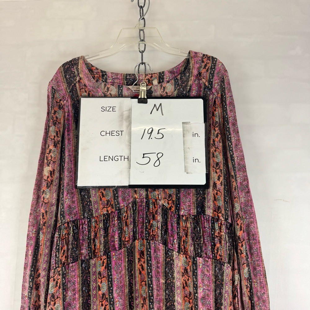Soft Surroundings Boho Maxi Dress Purple Stripe Embellished Rayon M 2CY56