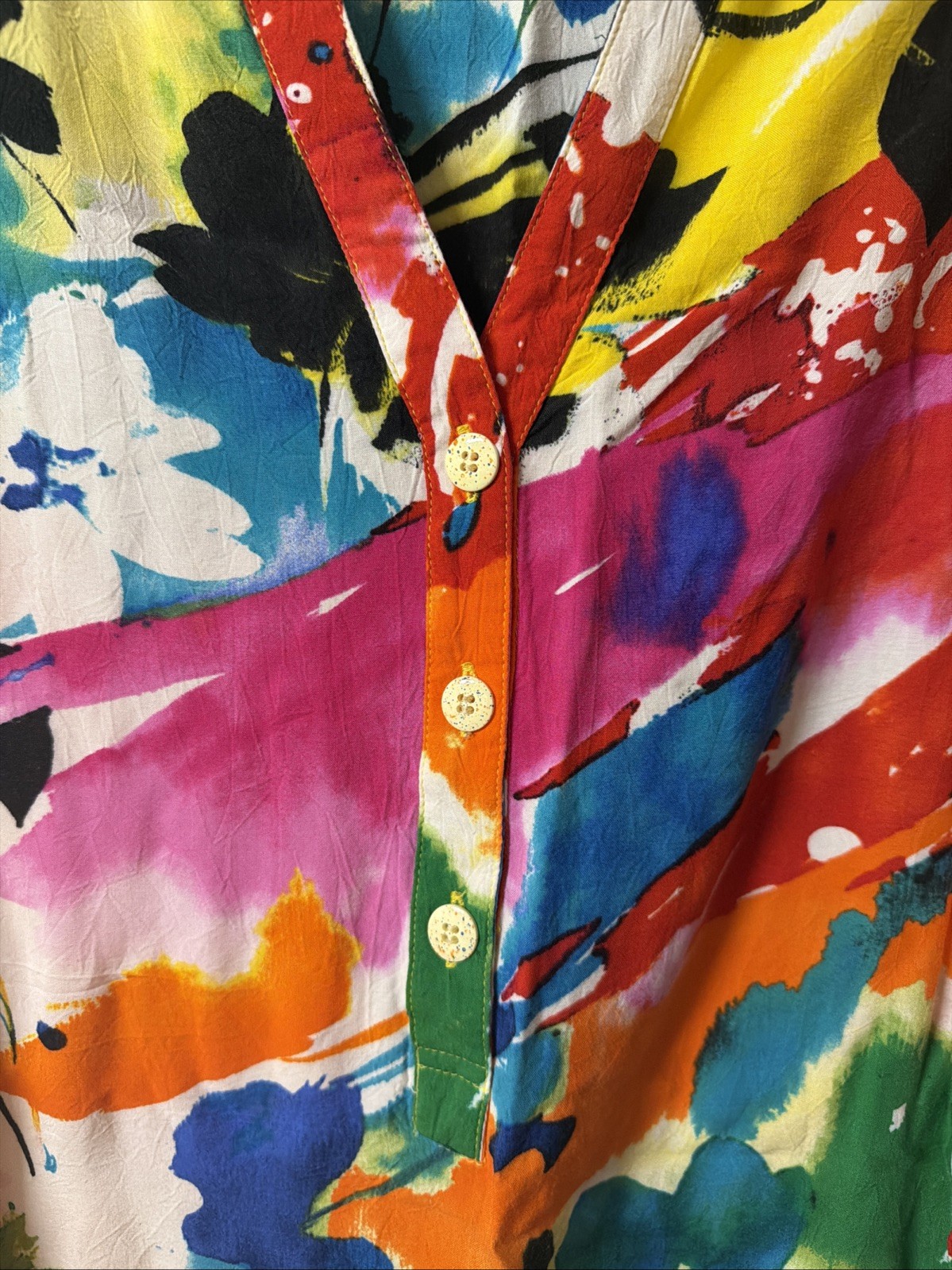 Jan’s World Floral Tropical Vacation Midi Dress Button Size S Beach Cover Up