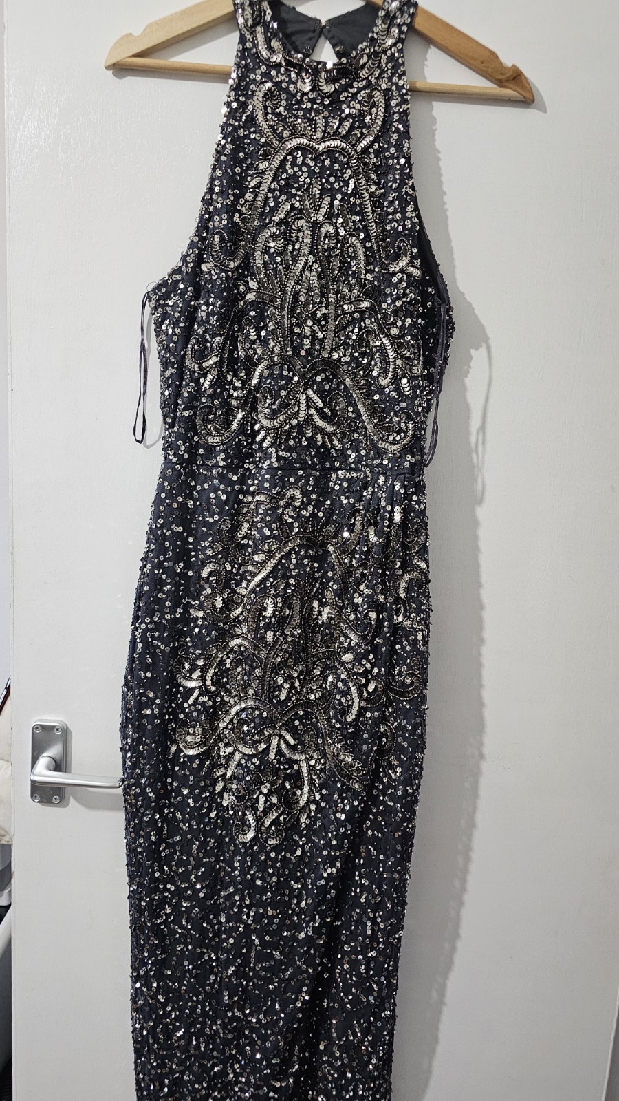 BEAUUT Navy Blue Embellished Sequin Maxi Dress UK 14 Evening Prom Dress