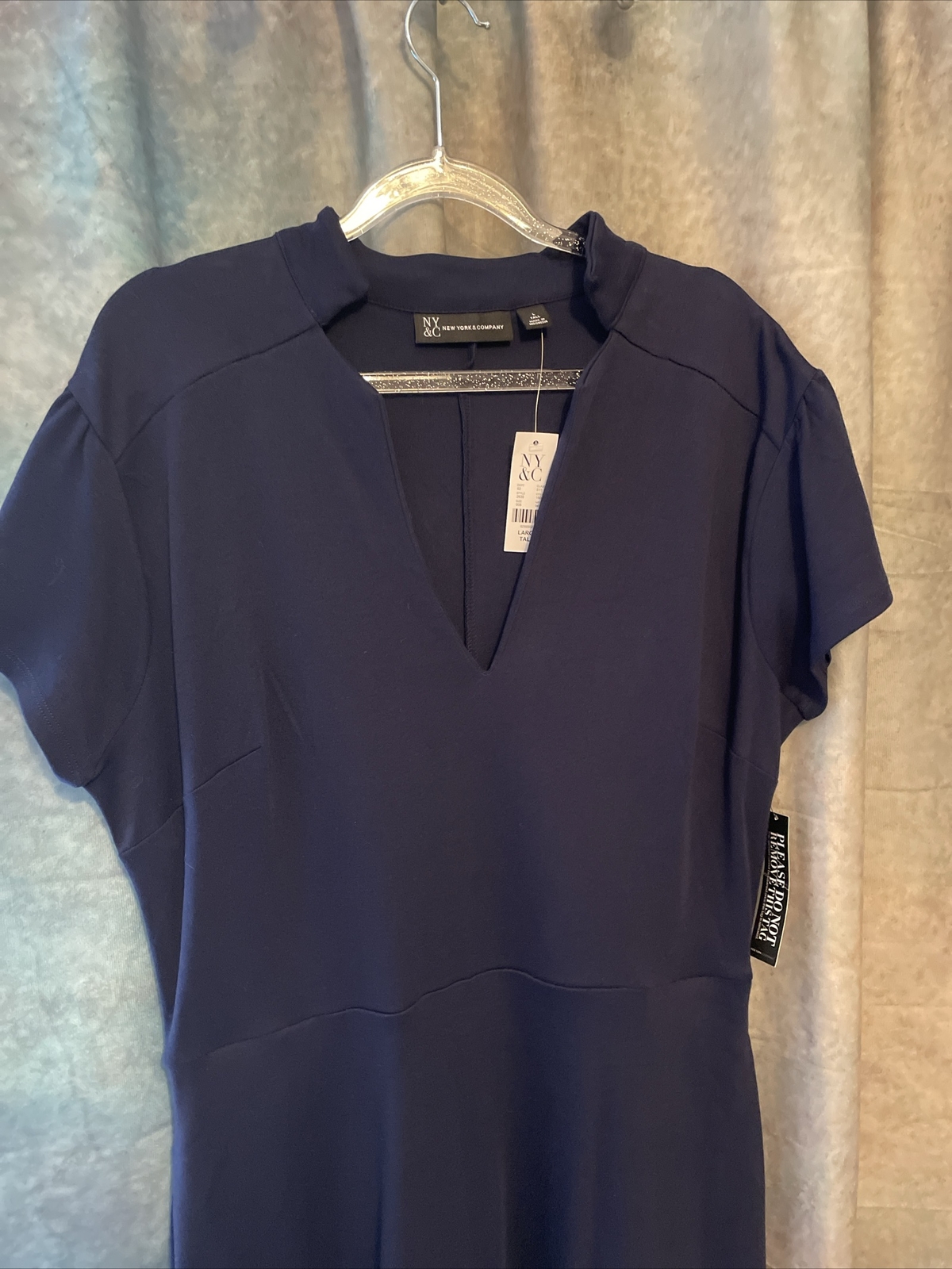 NY&C NWT Size Large Tall Solid Blue Fit & Flare Mini Dress Womens Cotton