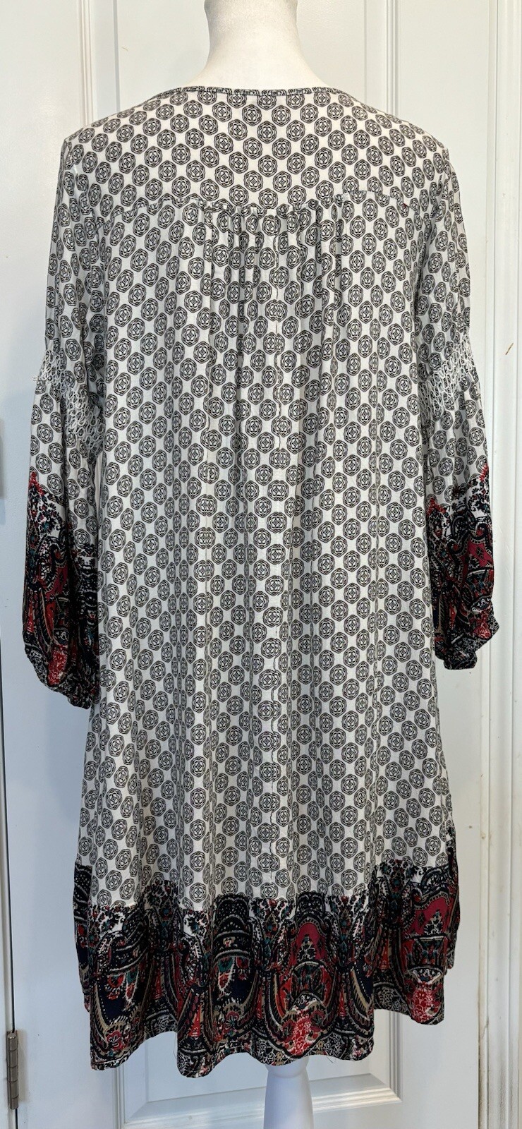 UMGEE Womens Dress Small VNeck 3/4 Sleeve Bohemian Whimsical Peasant Folk Tribal