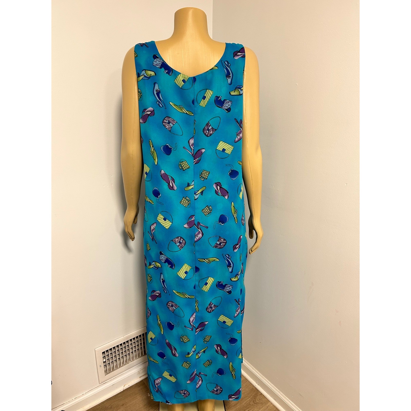 Y2K Style Reversible Blue Maxi Dress Novelty Shoe Bag Print Polka Dot Large