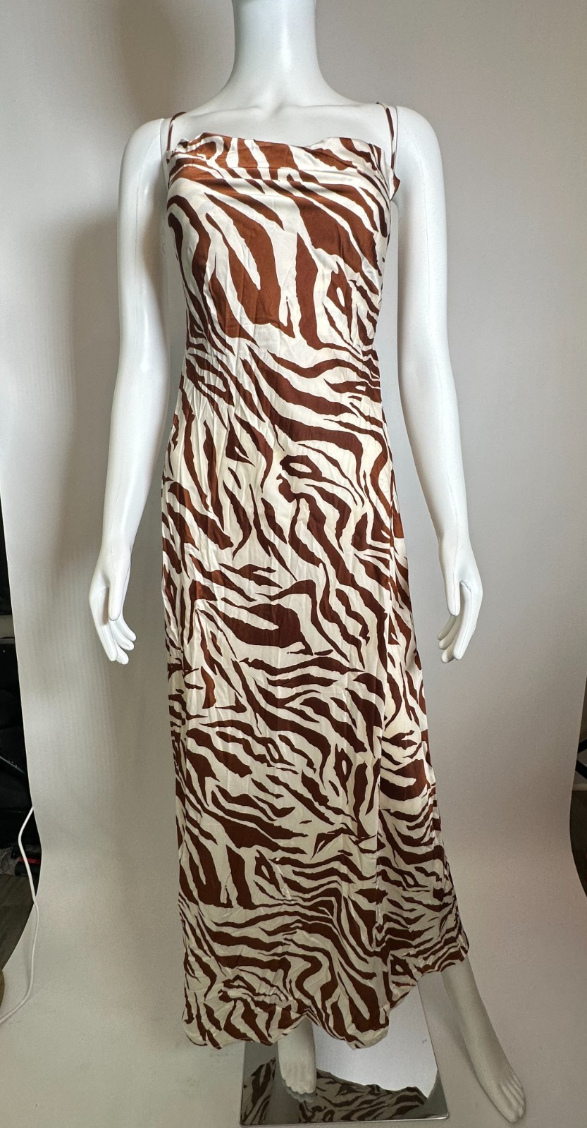 SHEIN Brown Zebra Print Maxi Dress Size Large Y2K Animal Print Slip Dress