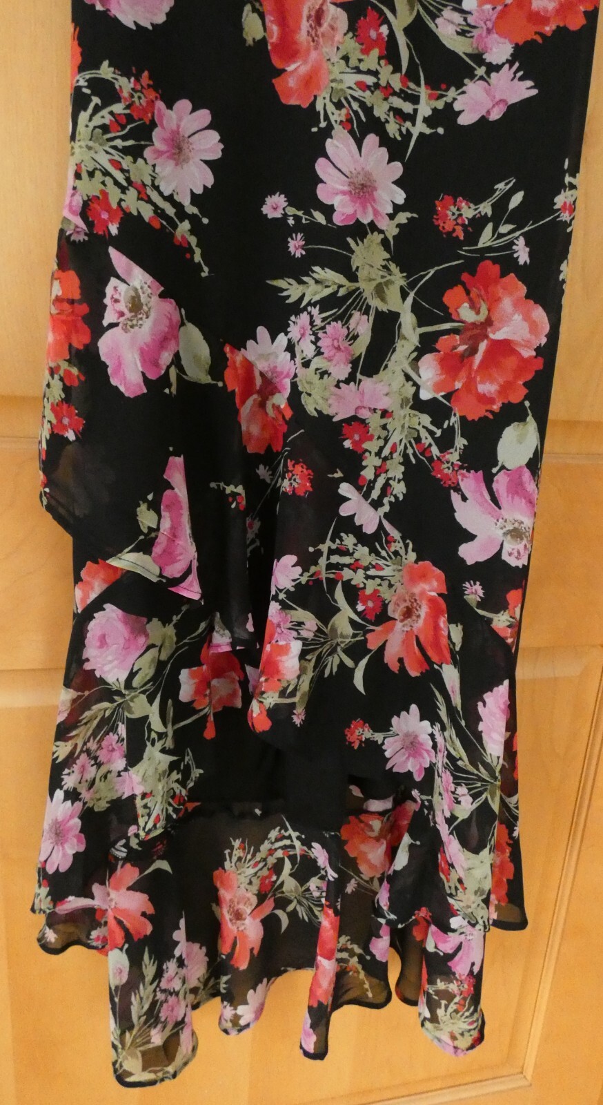 Speechless Ruffled Hem High-Low Maxi Cold Shoulder Dress Black Floral NWT size S