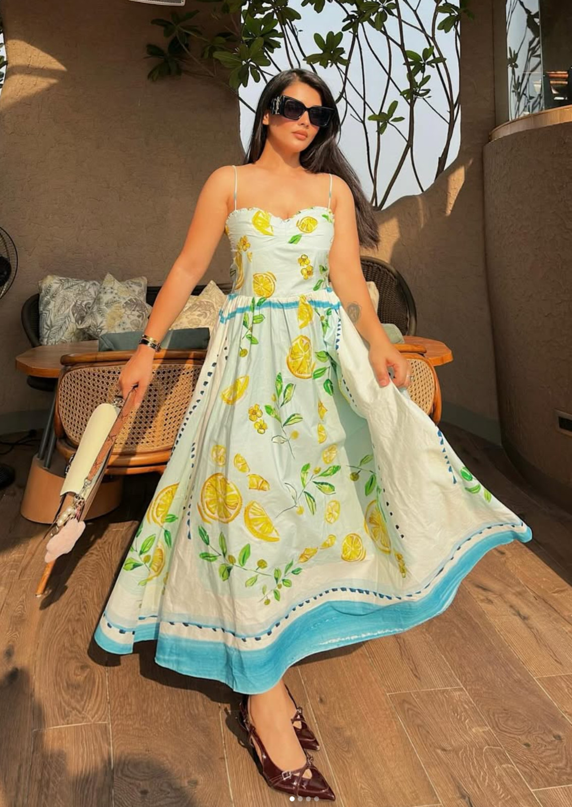 ZARA Lemon Print Poplin Midi Dress Size S Holiday Summer 3454/347
