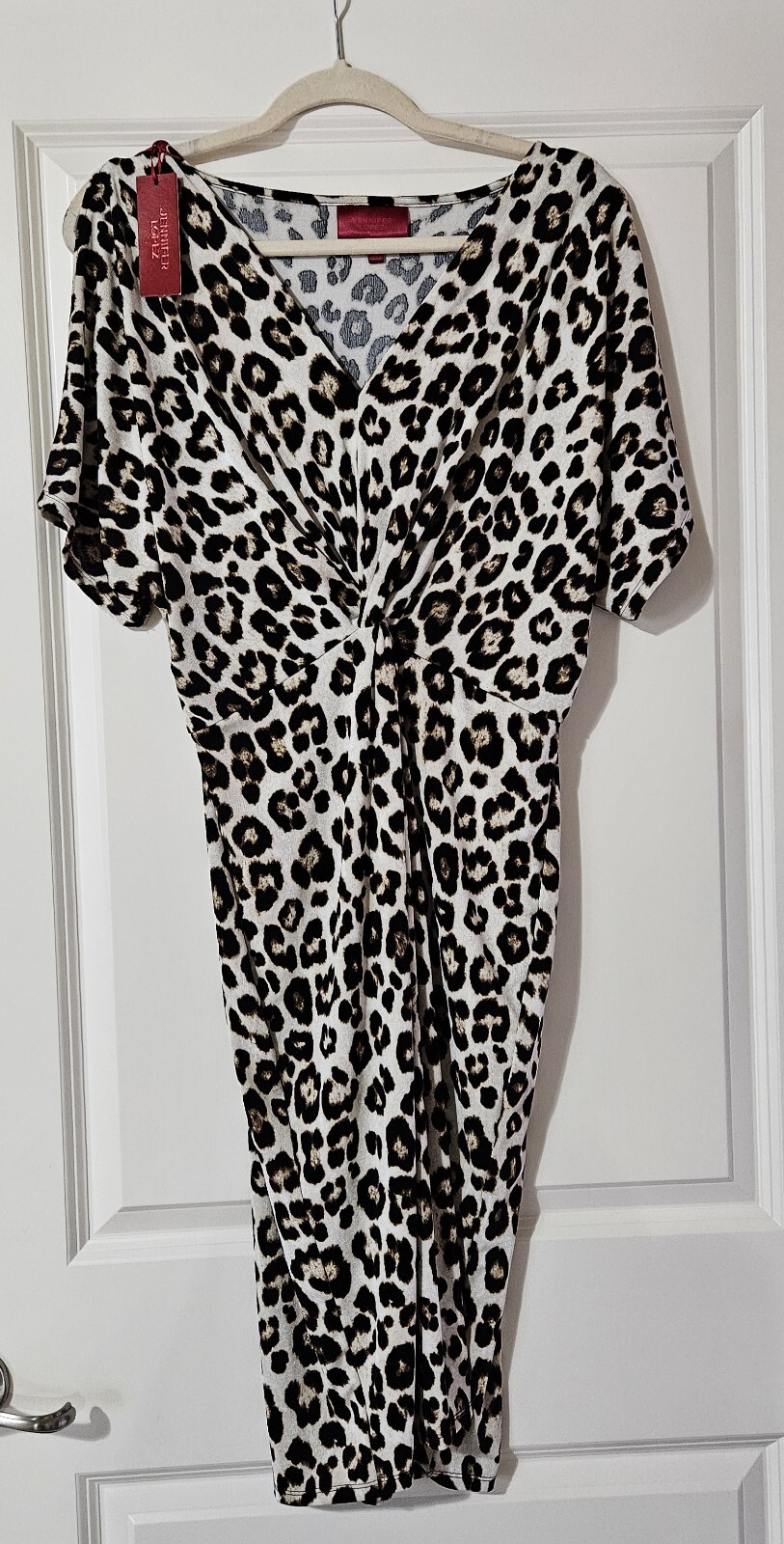 Jennifer Lopez Leopard Ruched Knotted Dress Beige Brown Black Animal Print L