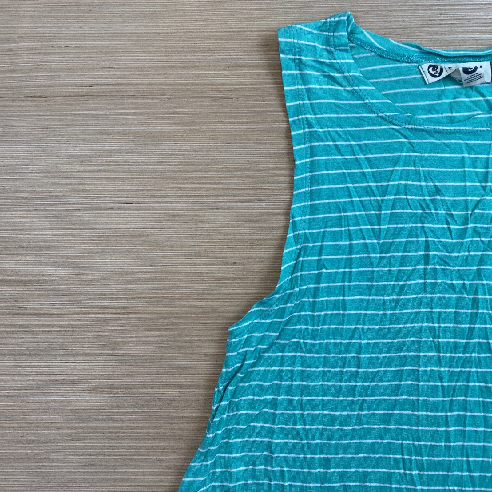 Lagaci Womens Juniors Small Green White Striped Shirt Dress Top Sleeveless Soft