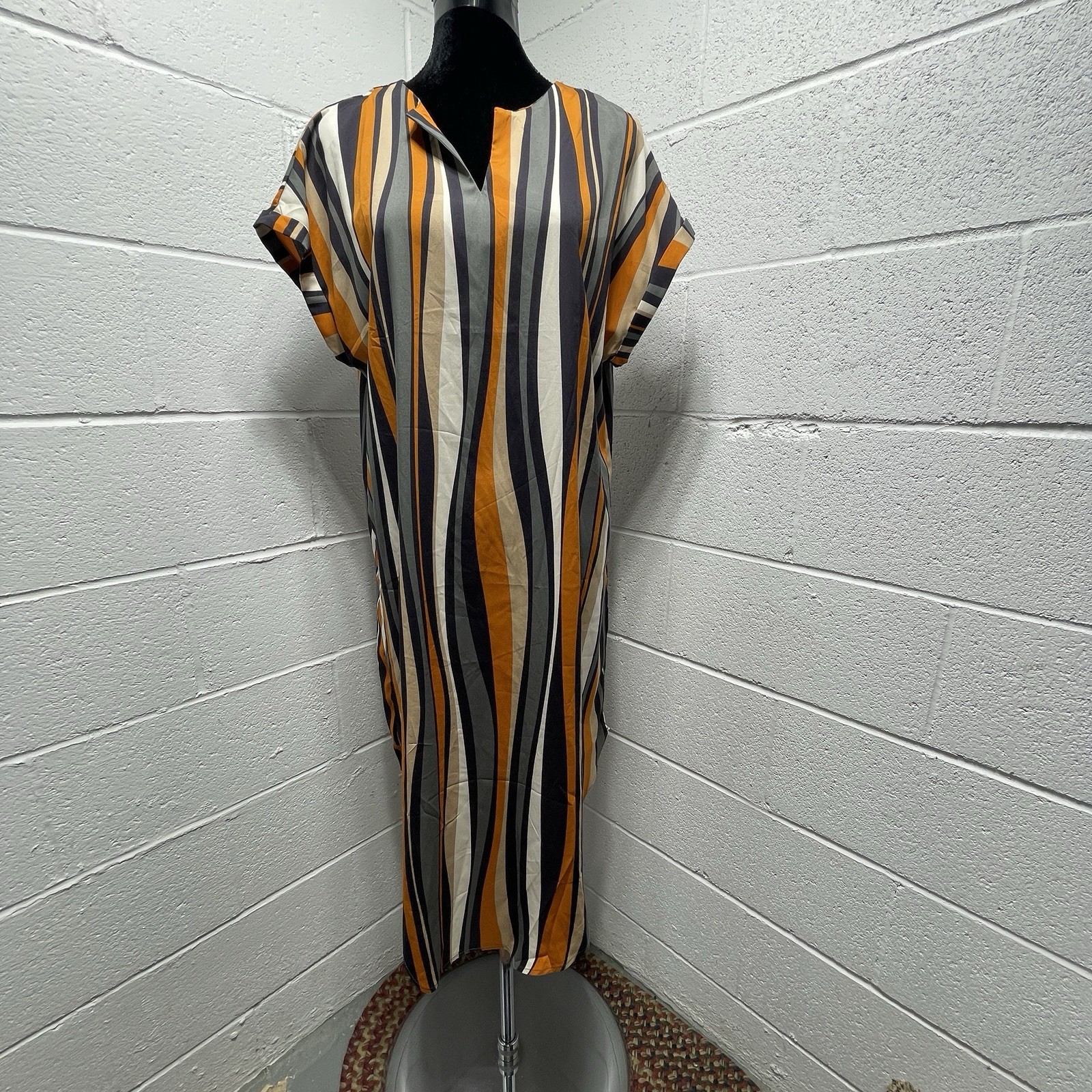 Emery Rose Notch Neck Striped Colorblock Belted Dress Sz Large