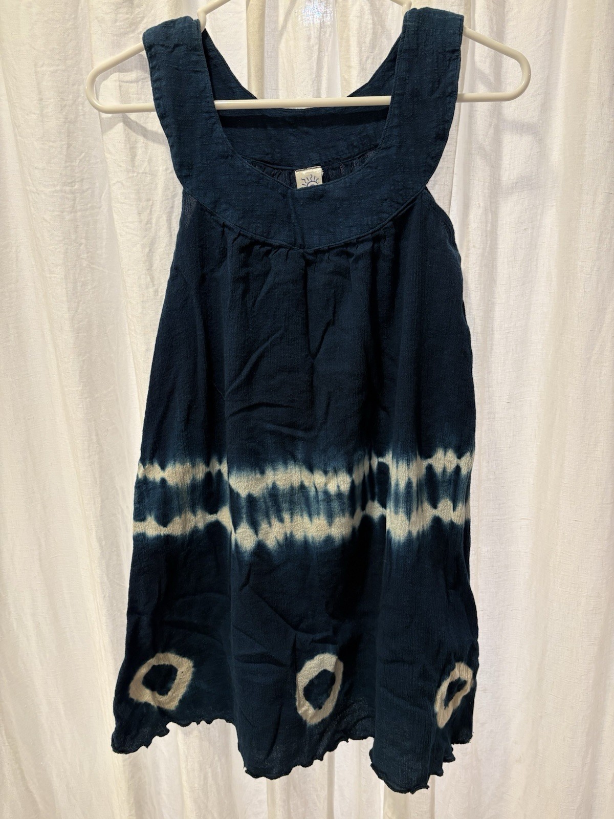 Womens Indigo Tye Dyed Dress Sz Small Petite Handmade Beach Cover 100% Cotton
