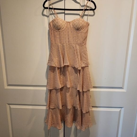 NWOT Yumi Kim – S – Lurex Swiss Dot Bluck Midi Dress pink