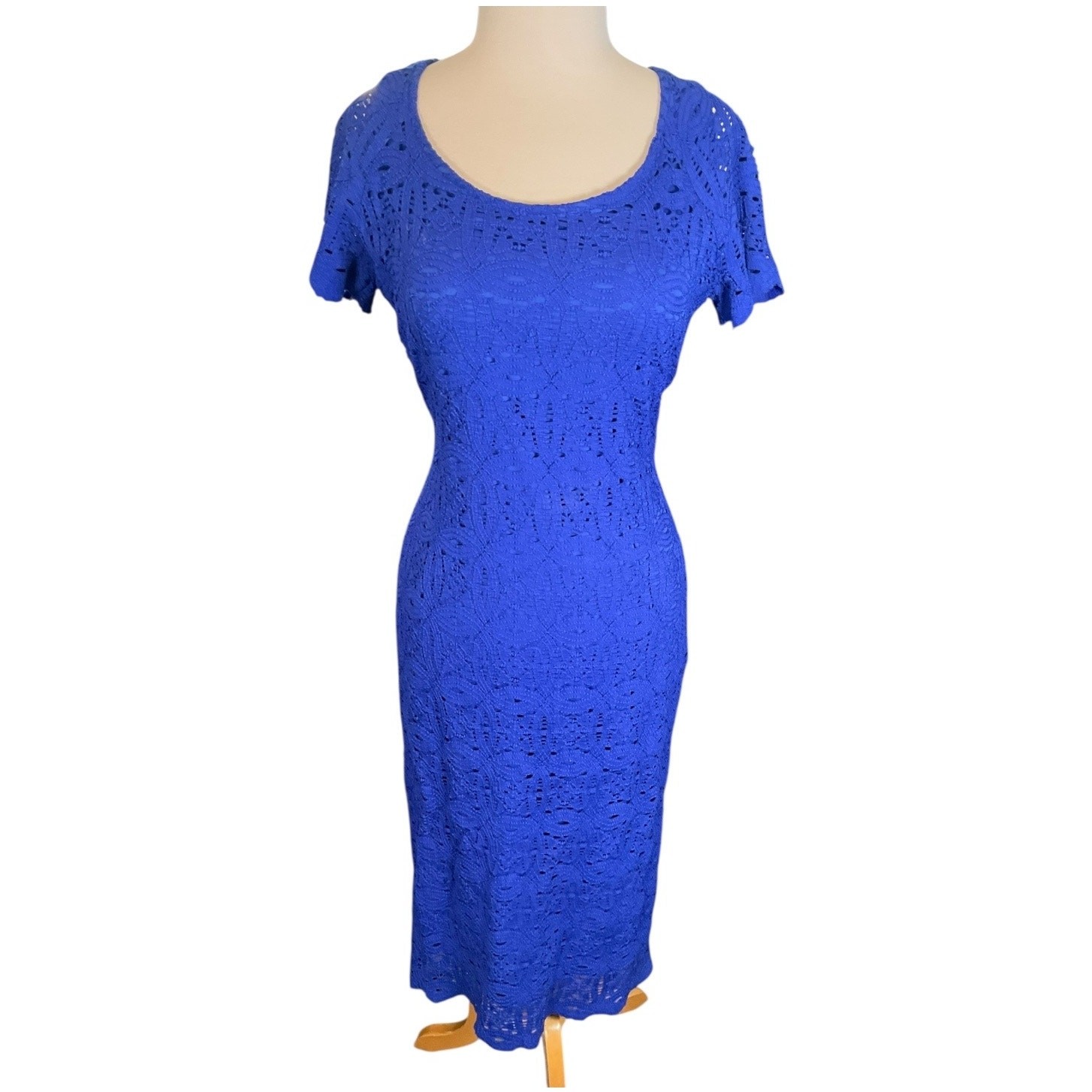 Roz & Ali Royal Blue Sheath Dress Size 8 | Short Sleeve | Textured Knit Bodycon