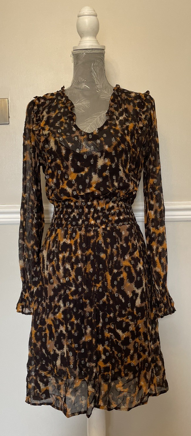 Next Animal Print Chiffon Dress with Full Slip UK Size 6