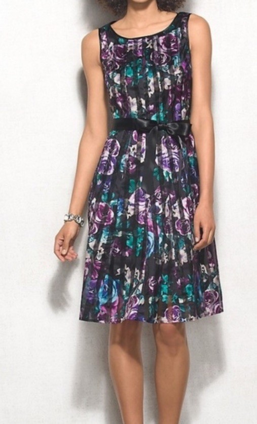 DressBarn DB Established 1962 Size 12 Purple Floral Striped Organza Summer Dress