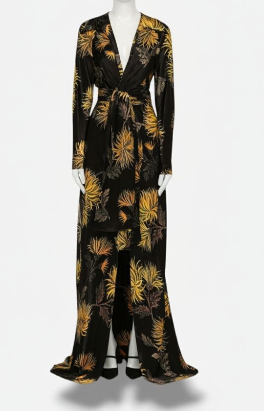 Etro Women’s Black Dahlia Wrap-Front Velvet Gown Size 44