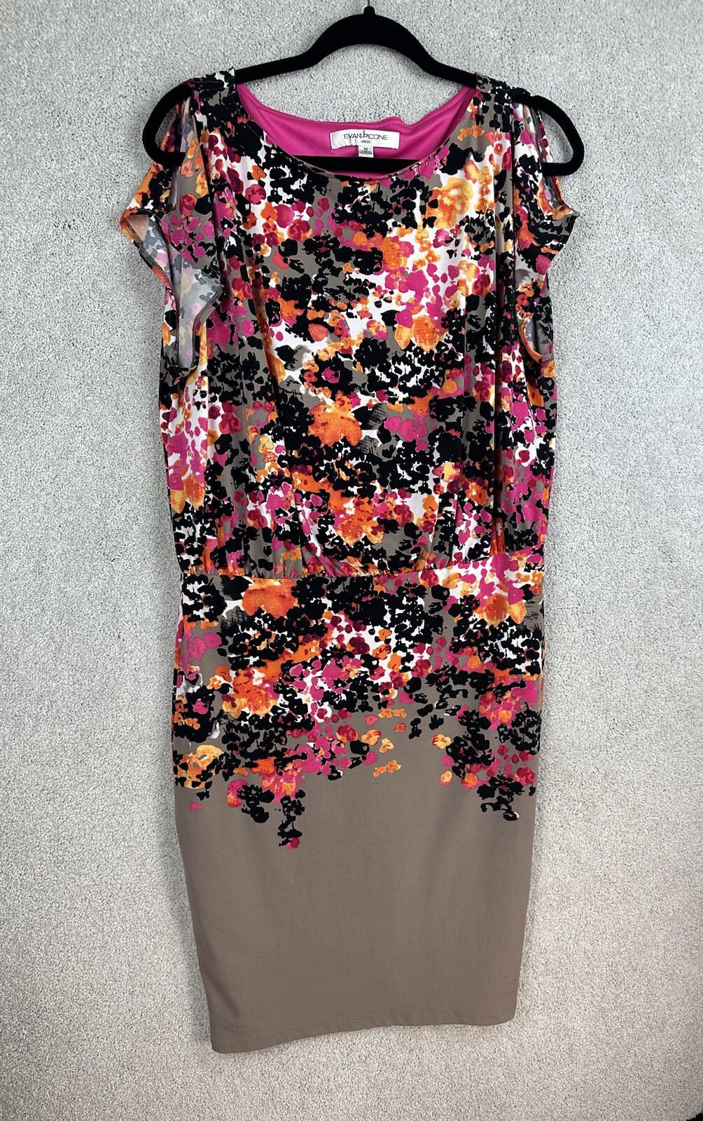 Evan Picone Dress Womens 10 Split Sleeve Round Neck Artsy Colorful Floral