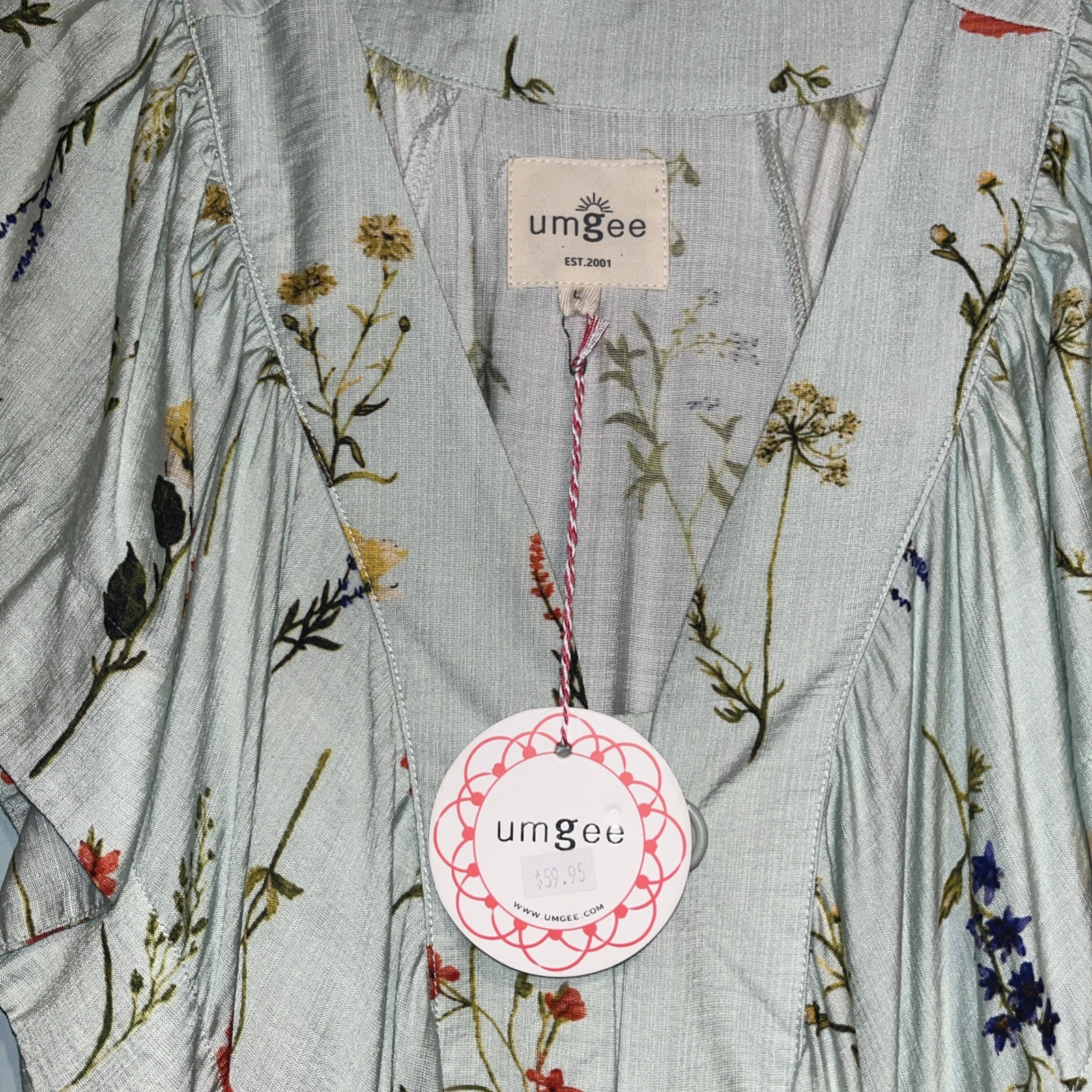 Umgee Pale Green Spring Floral Dress Size Large NWT Button Front