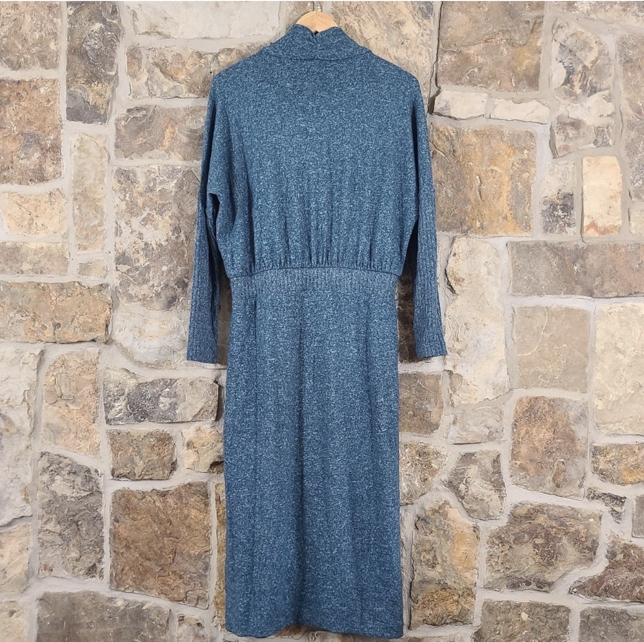 Daily Practice by Anthropologie Blue Heathered Cowl Neck Midi Knit Dress Large