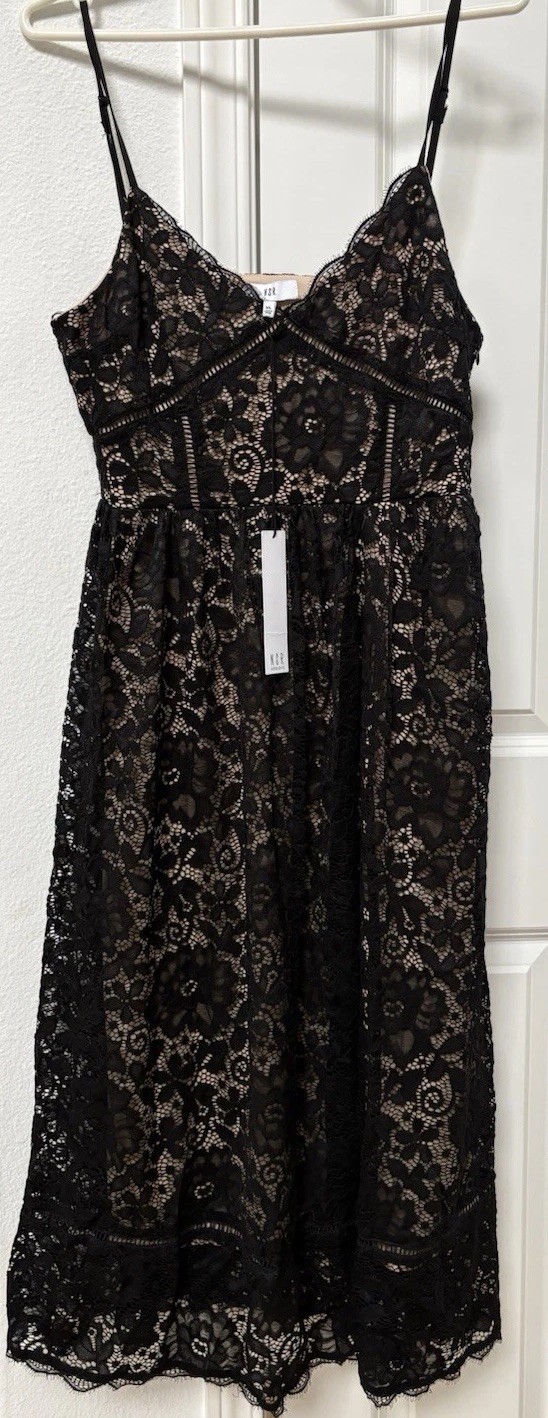 NWT NSR Black Lace Eyelet Dress XL Nordstrom Spaghetti Strap Adjustable Lined
