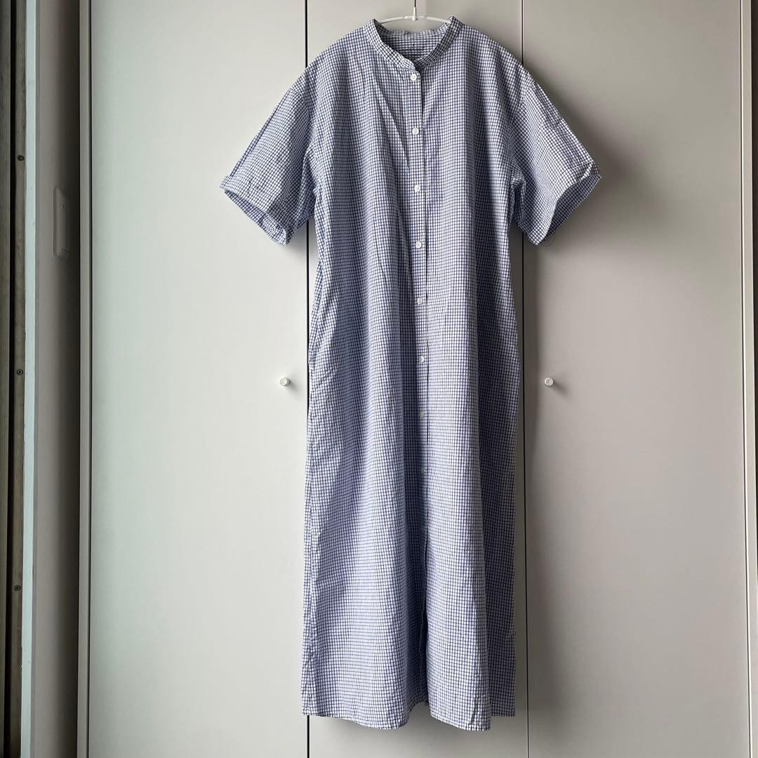 Excellent Condition MUJI Cool Broad Stand Collar Short Sleeve Dress S Size Blue