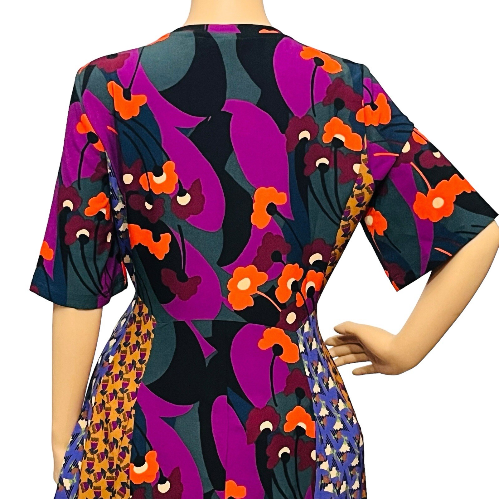 LOGO By Lori Goldstein Boho Dress Button Up Pockets Flare Patchwork Mix Print XS