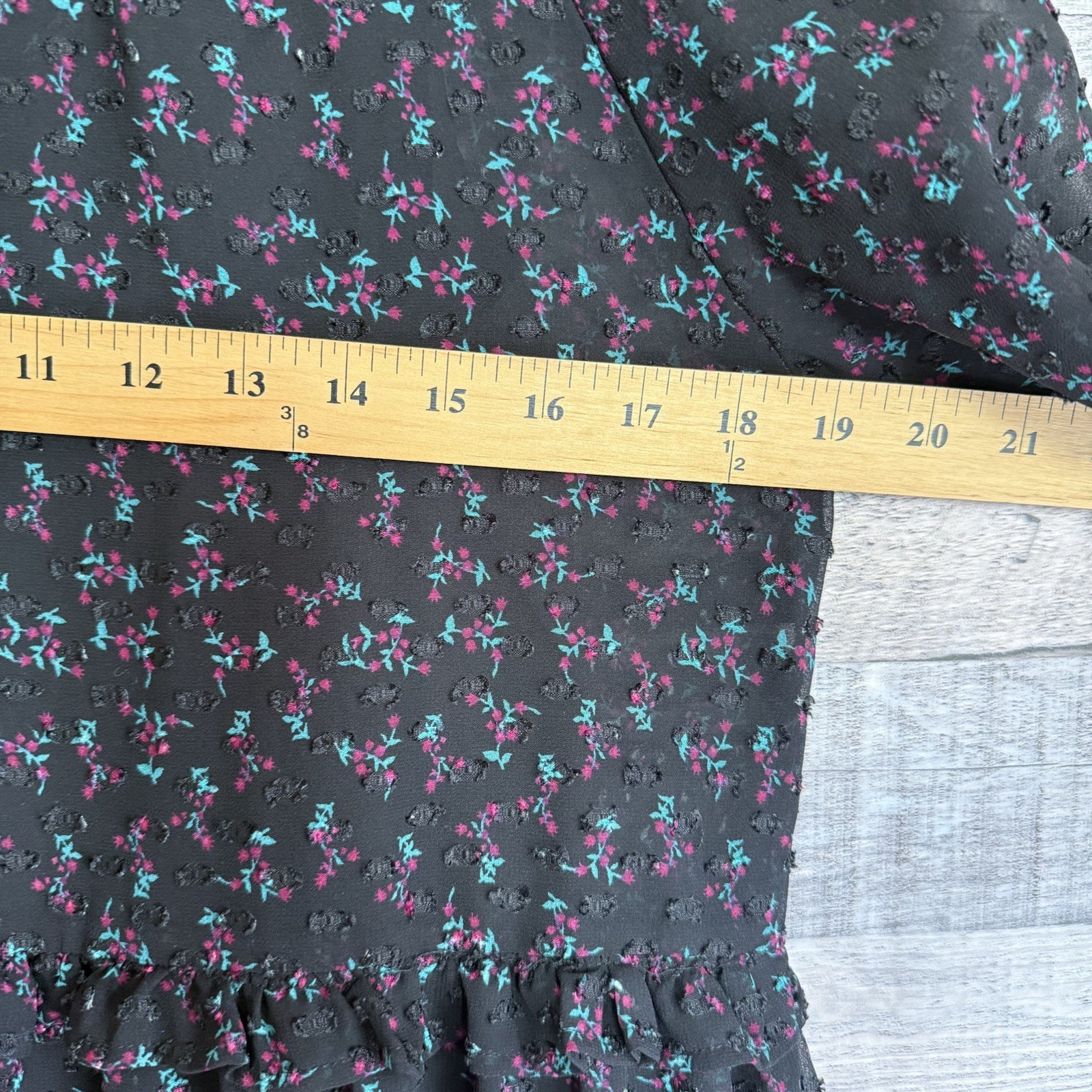 Zara Basics Small Black Floral Mini Dress Long Sleeve Sheer Lined Boho Babydoll