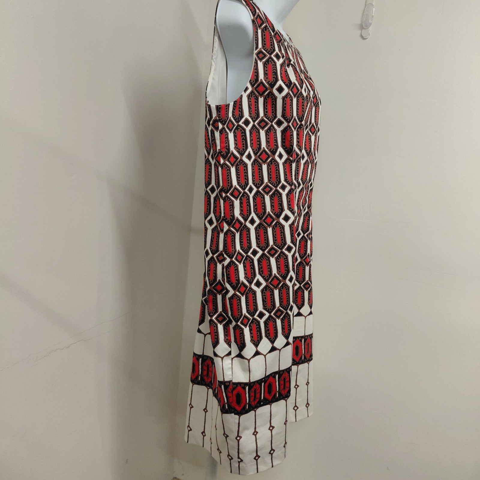 Talbots Shift Dress Women’s Size 14 Red Brown Black White Geometric Sleeveless