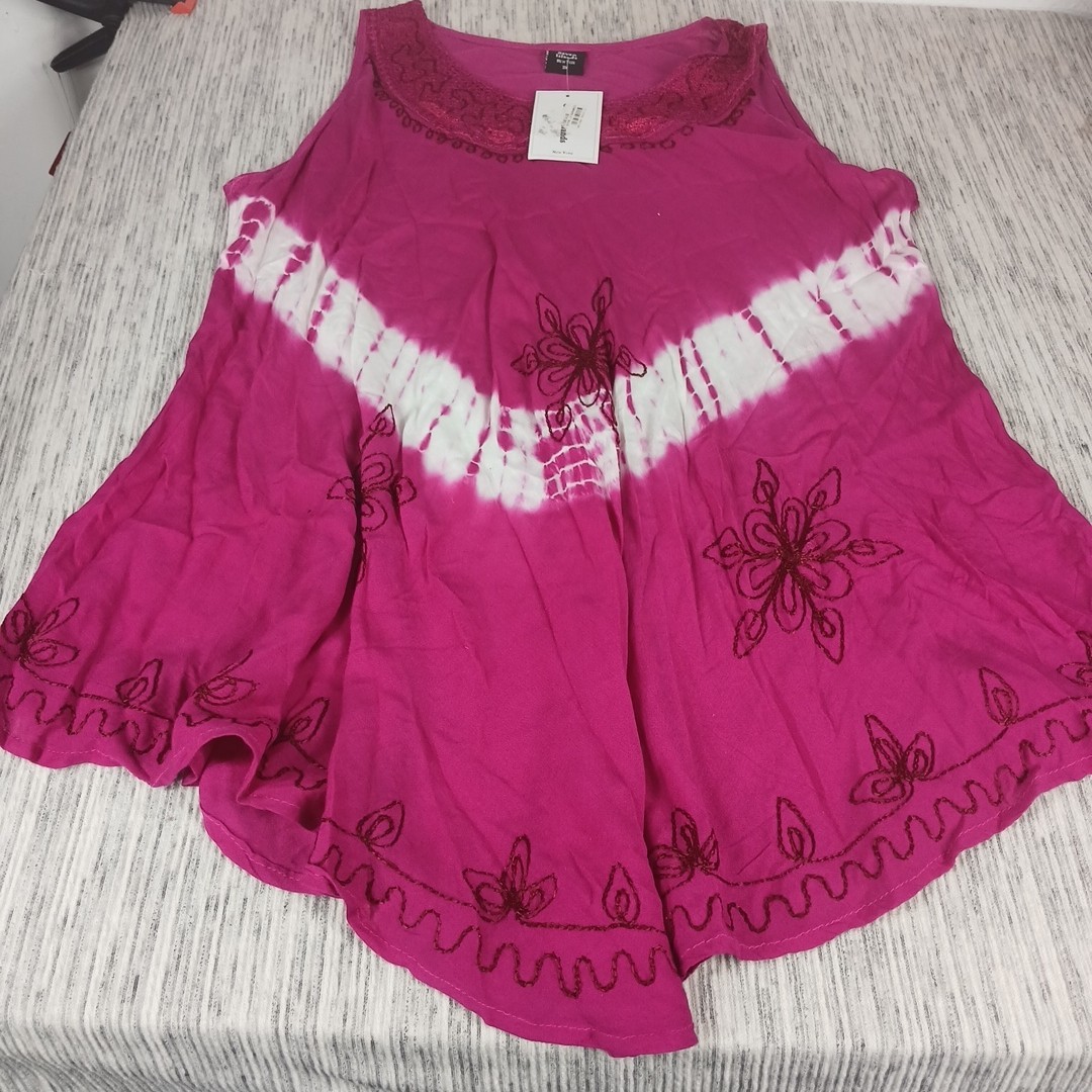 Women’s Tie Dye Boho Pinkish Purple Embroidered Sundress 3X Casual Beach Dress