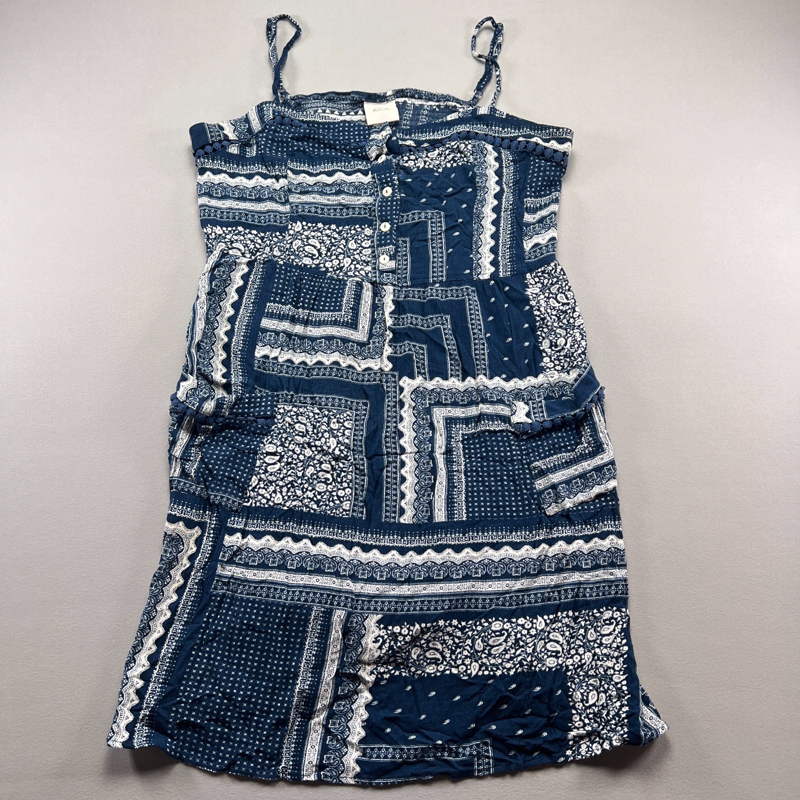 Knox Rose Mini Dress Womens XL Multi Patchwork Paisley Print Adjustable Straps