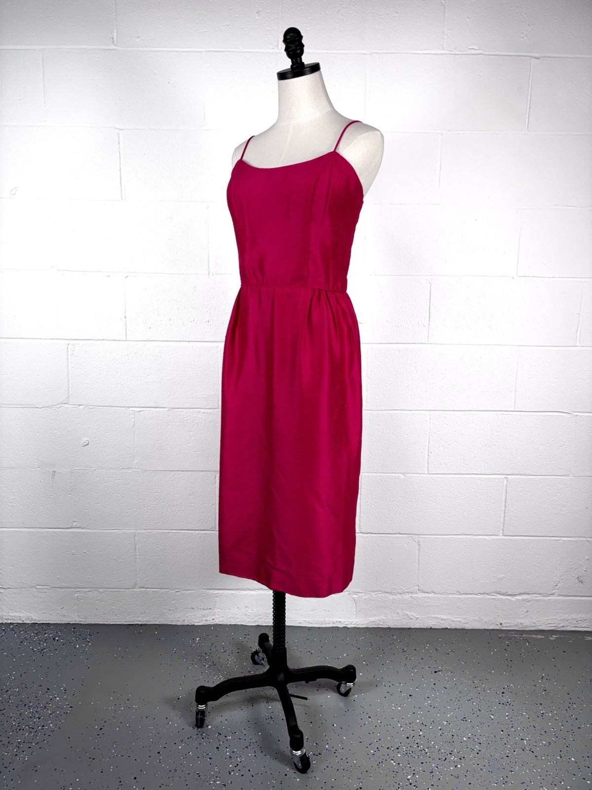 Vintage 60s Hot Pink Cocktail Sheath Dress Silk Dupioni Bombshell Pin-up M 10