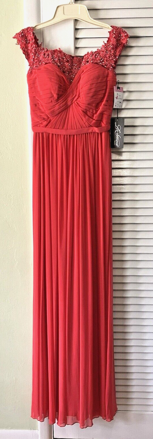 La Femme #21979 Prom Embellished Watermelon Pink Strapless Chiffon Gown 2 ~ NWT!