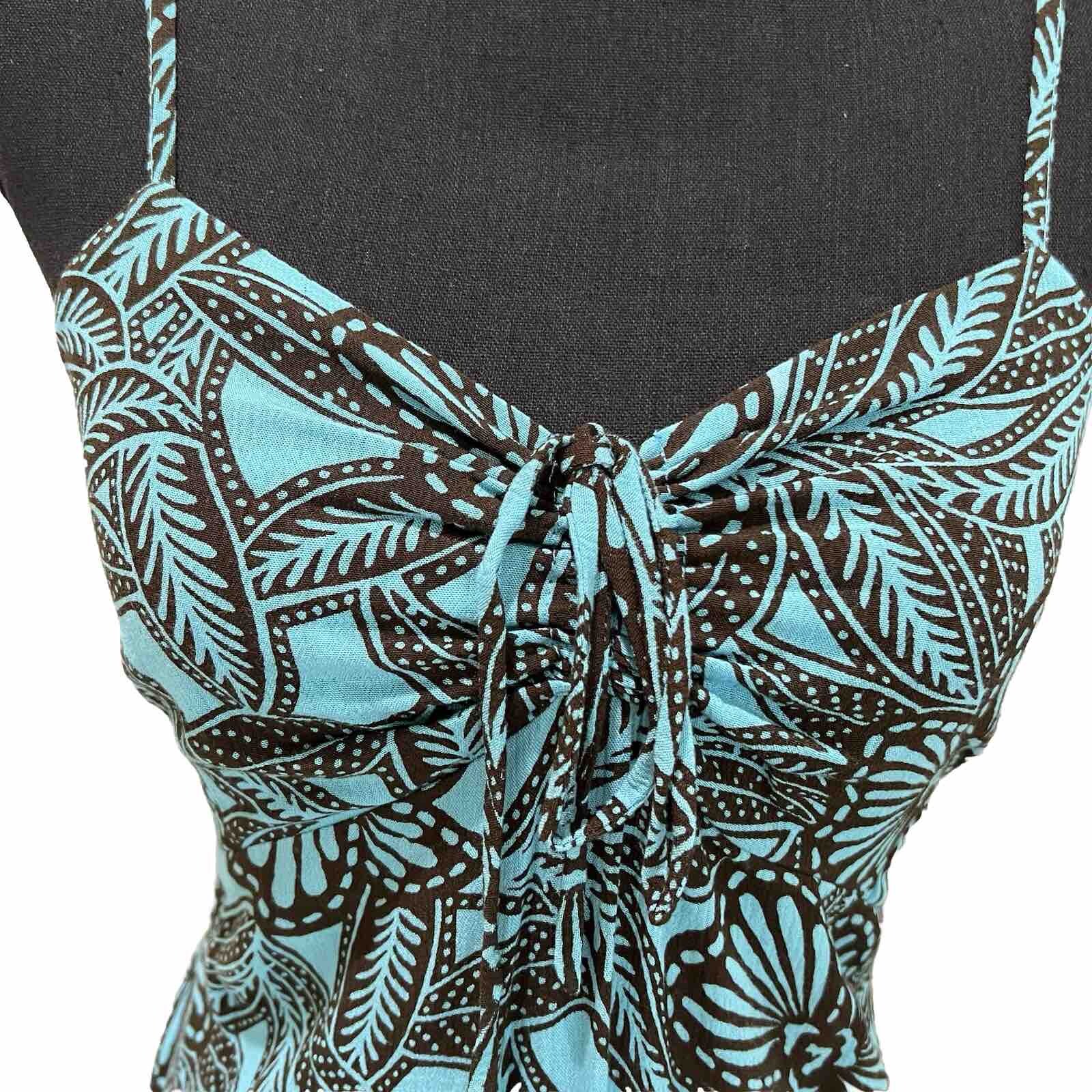 Piramide Clothing Company Handmade Teal & Brown MIDI Dress 100% Rayon Sz M EUC